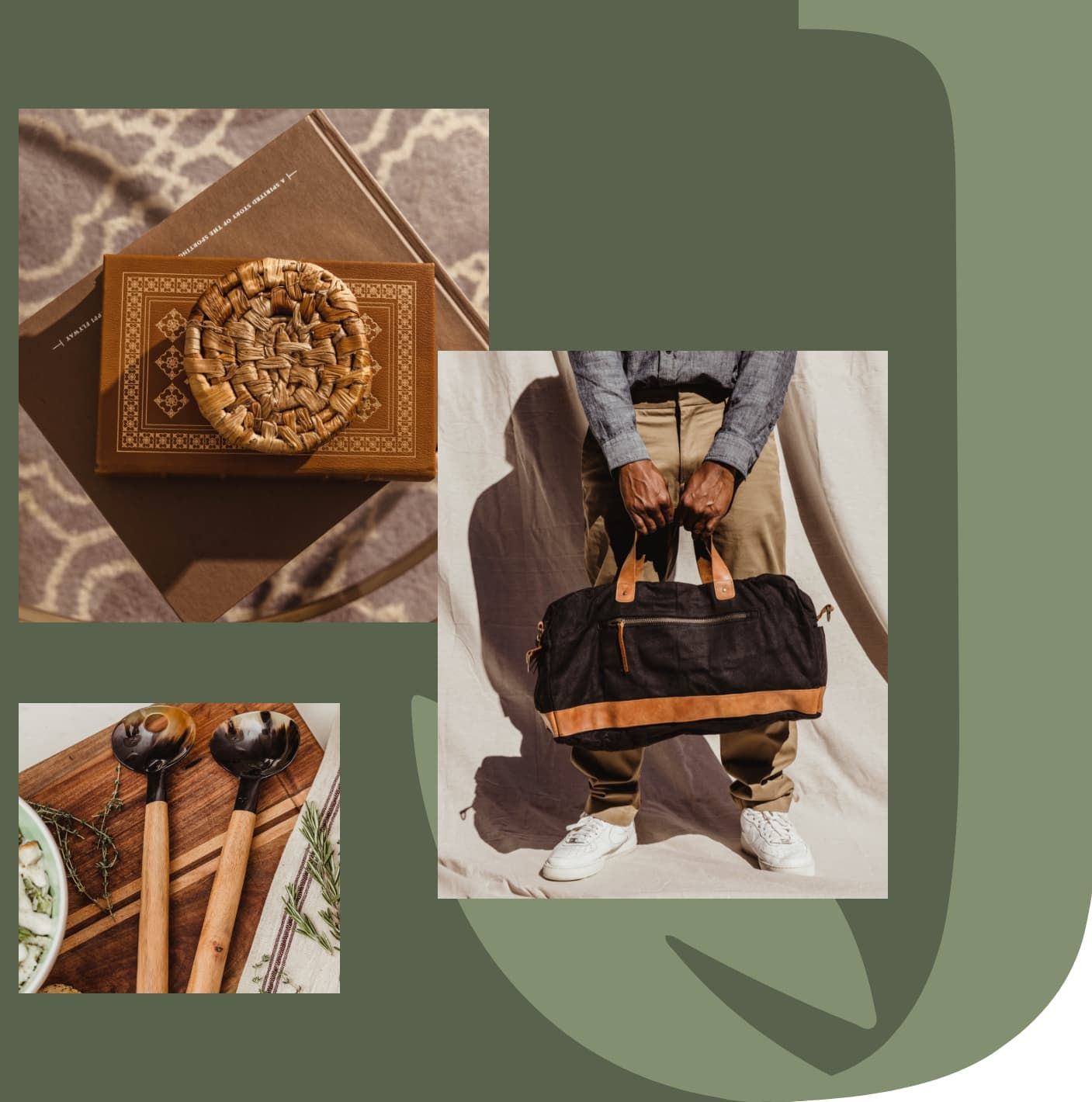 image collage of bag coaster and spoons